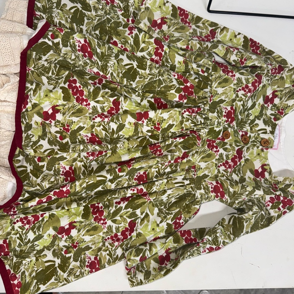 Sweet Honey christmas Floral Long Sleeve Dress with Red and Green Pattern Twirl